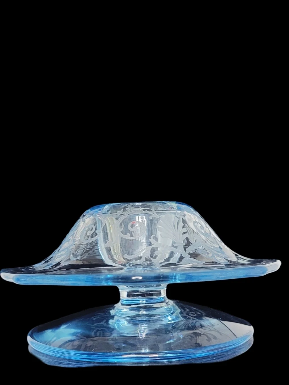 1 Vintage Fostoria Versailles etched Azure clear blue Mushroom Shape Candlestick
